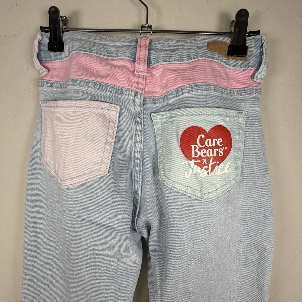 Justice Care Bears Jeans‎ 12Y Flare Leg Colorblock Pastel Y2K Light Wash